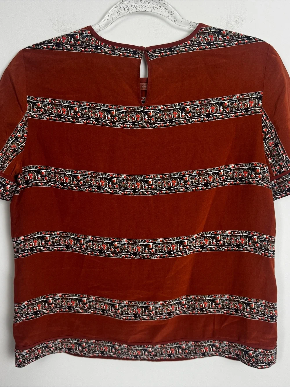 TORY BURCH | 100% Silk Rust Floral Stripe Short Sleeve Top Women’s Size 6